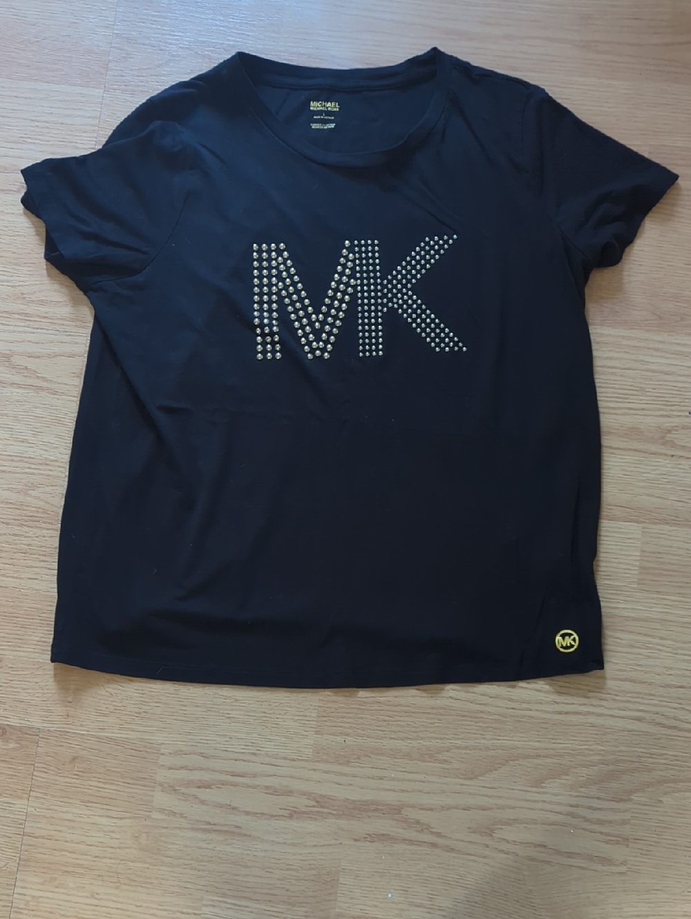 Michael Kors Black Short Sleeve Tee with Studded MK Logo